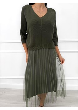 Khaki Sukienka ze Sweterkiem ze sklepu ModnaKiecka.pl w kategorii Sukienki - zdjęcie 186551443
