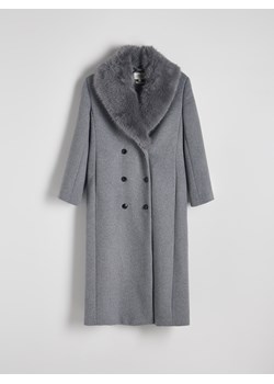 Reserved - Dwurzędowy płaszcz z wełną - szary ze sklepu Reserved w kategorii Płaszcze damskie - zdjęcie 186551863