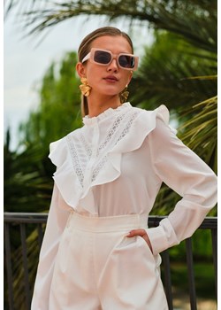 Biała Koszula z Falbanami i Koronkowymi Wstawkami Eletoma ze sklepu renee.pl w kategorii Koszule damskie - zdjęcie 186552114