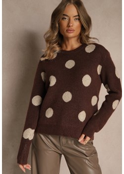 Brązowy Sweter z Wełną o Prostym Kroju w Grochy Fenilevia ze sklepu renee.pl w kategorii Swetry damskie - zdjęcie 186552172