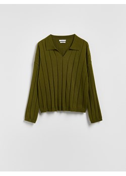 Reserved - Sweter polo z wełną - oliwkowy - id: 656HO-91X - marki Reserved - 186555192 Reserved - Sweter polo z wełną - oliwkowy ze sklepu Reserved w kategorii Swetry damskie - zdjęcie 186555192