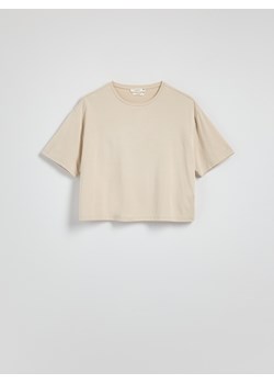 Reserved - Krótki t-shirt z modalem - beżowy ze sklepu Reserved w kategorii Bluzki damskie - zdjęcie 186565464