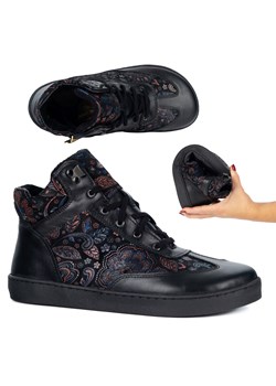 Buty BAREFOOT damskie zimowe 201MP ocieplane skórzane czarne we wzory ze sklepu butyolivier w kategorii Botki - zdjęcie 186565930