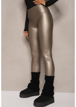 Srebrne Legginsy z Imitacji Skóry High Waist z Polarem Selabra ze sklepu renee.pl w kategorii Spodnie damskie - zdjęcie 186570912