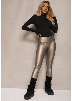 Srebrne Legginsy z Imitacji Skóry High Waist z Polarem Selabra ze sklepu renee.pl w kategorii Spodnie damskie - zdjęcie 186570914