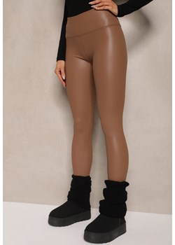 Jasnobrązowe Legginsy z Imitacji Skóry High Waist z Polarem Selabra ze sklepu renee.pl w kategorii Spodnie damskie - zdjęcie 186570922