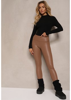 Jasnobrązowe Legginsy z Imitacji Skóry High Waist z Polarem Selabra ze sklepu renee.pl w kategorii Spodnie damskie - zdjęcie 186570924