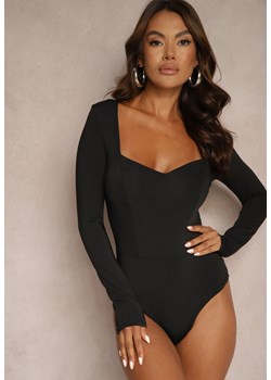 Czarne Body z Wiskozą Ozdobione Kwadratowym Dekoltem Zalabrina ze sklepu renee.pl w kategorii Body damskie - zdjęcie 186573433