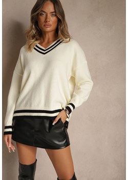 Jasnobeżowy Sweter Preppy z Dodatkiem Kaszmiru Lincire ze sklepu renee.pl w kategorii Swetry damskie - zdjęcie 186577610