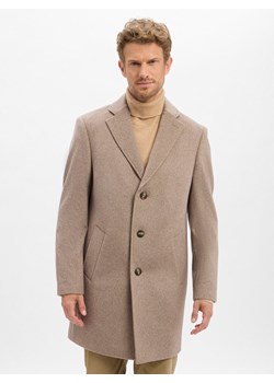 Finshley & Harding Męski wełniany płaszcz Mężczyźni Wełna taupe jednolity ze sklepu vangraaf w kategorii Płaszcze męskie - zdjęcie 186589772