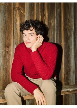 Reserved - Wełniany golf o warkoczowym splocie - czerwony ze sklepu Reserved w kategorii Swetry męskie - zdjęcie 186593450