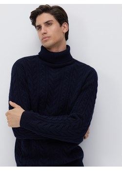 Reserved - Wełniany golf o warkoczowym splocie - granatowy ze sklepu Reserved w kategorii Swetry damskie - zdjęcie 186593452