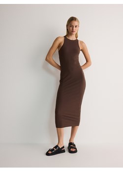 Reserved - Sukienka maxi z bawełnianej dzianiny - brązowy ze sklepu Reserved w kategorii Sukienki - zdjęcie 186593483