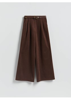 Reserved - Szerokie spodnie z paskiem - ciemnobrązowy - id: 662GA-89X - marki Reserved - 186632562 Reserved - Szerokie spodnie z paskiem - ciemnobrązowy ze sklepu Reserved w kategorii Spodnie damskie - zdjęcie 186632562