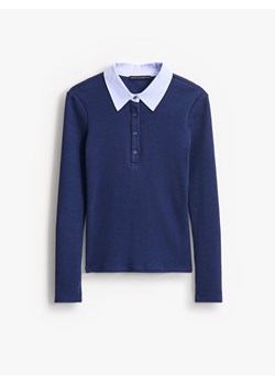 Mohito - Granatowy longsleeve z kołnierzykiem polo - granatowy ze sklepu Mohito w kategorii Bluzki damskie - zdjęcie 186634393