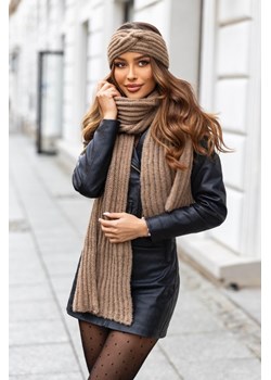 komplet 2- częściowy gloriia opaska + szalik polski producent j&k premium -  cappuccino ze sklepu STYLOWO w kategorii Komplety czapka i szalik damskie - zdjęcie 186634460
