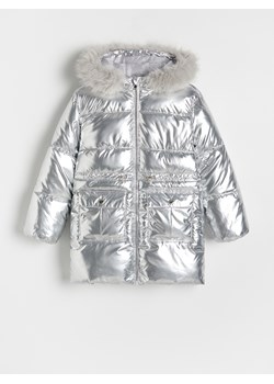 Reserved - Pikowany płaszcz z metalicznym połyskiem - srebrny ze sklepu Reserved w kategorii Płaszcze dziewczęce - zdjęcie 186639494