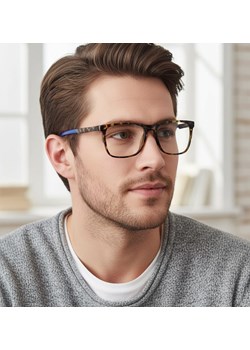 Męskie okulary zerówki z filtrem Blue Light i Antyrefleks do komputera 25170C panterka/niebieski ze sklepu Stylion w kategorii Okulary zerówki męskie - zdjęcie 186640263