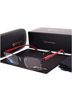 Męskie okulary +0.25 do czytania i komputera Blue Light+Antyrefleks STL281 czarny/czerwony ze sklepu Stylion w kategorii Okulary korekcyjne męskie - zdjęcie 186640270