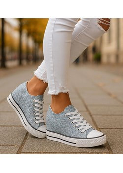 Niebieskie trampki sneakersy na niskim koturnie /i4-3 16614 T094/ ze sklepu Pantofelek24.pl w kategorii Trampki damskie - zdjęcie 186640613