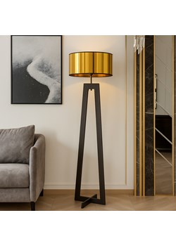 Czarna lampa stojąca z drewna ze złotym kloszem BALI MIRROR ze sklepu Lysne w kategorii Lampy podłogowe - zdjęcie 186640833