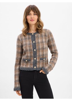 JOOP! Damski kardigan z zawartością alpaki - Kea Kobiety Wełna brązowy w kratkę ze sklepu vangraaf w kategorii Swetry damskie - zdjęcie 186645062