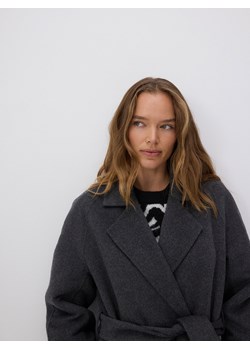 Reserved - Długi płaszcz oversize z wełną - ciemnoszary ze sklepu Reserved w kategorii Płaszcze damskie - zdjęcie 186645622