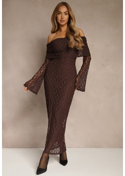Brązowa Koronkowa Sukienka Koktajlowa z Odkrytymi Ramionami Eperria ze sklepu renee.pl w kategorii Sukienki - zdjęcie 186659860