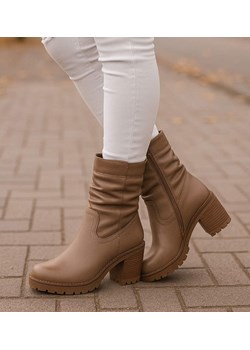 Damskie botki z wysoką cholewką Khaki /G4-2 18322 W341/ ze sklepu Pantofelek24.pl w kategorii Botki - zdjęcie 186661442