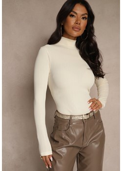 Beżowa Klasyczna Bluzka Longsleeve z Golfem Raleia ze sklepu renee.pl w kategorii Bluzki damskie - zdjęcie 186666602