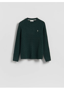 Reserved - Sweter z warkoczowym splotem - ciemnozielony ze sklepu Reserved w kategorii Swetry męskie - zdjęcie 186668170