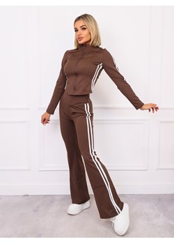 KOMPLET SPORTOWY SPODNIE DZWONY+ BLUZA ZAPINANA NA ZAMEK- CZEKOLADOWY ze sklepu olika.com.pl w kategorii Komplety i garnitury damskie - zdjęcie 186669423