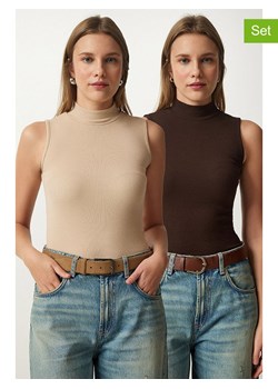 Happiness Istanbul Topy (2 szt.) w kolorze beżowym i brązowym ze sklepu Limango Polska w kategorii Bluzki damskie - zdjęcie 186671331