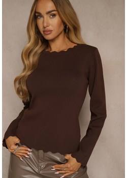 Brązowy Sweter z Wiskozą i Ozdobną Falbanką Mevidella ze sklepu renee.pl w kategorii Swetry damskie - zdjęcie 186672582