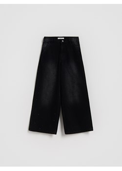 Reserved - Jeansy super wide leg z aplikacją - czarny ze sklepu Reserved w kategorii Spodnie dziewczęce - zdjęcie 186673323
