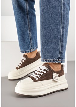 Brązowe Sneakersy na Grubej Podeszwie z Tłoczeniem i Napisami Nalimere ze sklepu born2be.pl w kategorii Buty sportowe damskie - zdjęcie 186674544