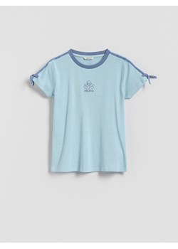 Reserved - T-shirt z lampasami - niebieski ze sklepu Reserved w kategorii Bluzki dziewczęce - zdjęcie 186678103