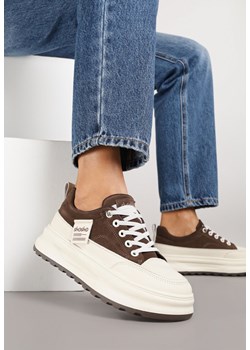 Brązowe Sneakersy na Tłoczonej Platformie Ozdobione Napisami  Naliase ze sklepu renee.pl w kategorii Buty sportowe damskie - zdjęcie 186678762