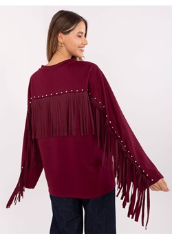 Luźna bluza damska z frędzlami bordowa (21695) ze sklepu goodlookin.pl w kategorii Bluzy damskie - zdjęcie 186681330
