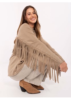 Luźna bluza damska z frędzlami ciemny beżowy (21695) ze sklepu goodlookin.pl w kategorii Bluzy damskie - zdjęcie 186681331