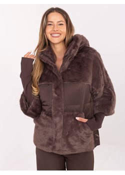 Luźna kurtka z łączonych materiałów czekoladowa (WJ218) - id: 25748 - marki Goodlookin.pl - 186681334 Luźna kurtka z łączonych materiałów czekoladowa (WJ218) ze sklepu goodlookin.pl w kategorii Futra damskie - zdjęcie 186681334