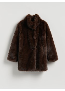 Reserved - Sztuczne futerko z kołnierzem - ciemnobrązowy - id: 721AY-89X - marki Reserved - 186681770 Reserved - Sztuczne futerko z kołnierzem - ciemnobrązowy ze sklepu Reserved w kategorii Futra damskie - zdjęcie 186681770