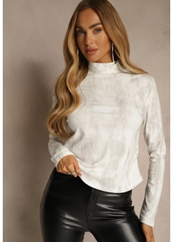 Biała Marszczona Bluzka Longsleeve z Półgolfem Ralinda ze sklepu renee.pl w kategorii Bluzki damskie - zdjęcie 186694584