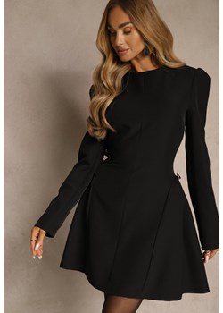 Czarna Sukienka o Rozkloszowanym Kroju z Ozdobą z Boku Eleslia ze sklepu renee.pl w kategorii Sukienki - zdjęcie 186694602