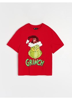Sinsay - Bawełniana koszulka z nadrukiem Grinch - czerwony ze sklepu Sinsay w kategorii Bluzki damskie - zdjęcie 186696161