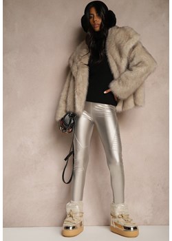 Srebrne Spodnie z Ekoskóry Skinny High Waist Ocieplane Polarową Wyściółką Lavimi ze sklepu renee.pl w kategorii Spodnie damskie - zdjęcie 186699104