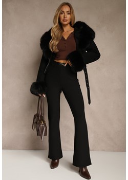 Czarne Spodnie Dzwony High Waist w Eleganckim Stylu ze Sprzączką Tevanda ze sklepu renee.pl w kategorii Spodnie damskie - zdjęcie 186699132