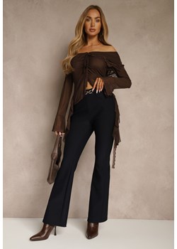 Granatowe Spodnie Dzwony High Waist w Eleganckim Stylu ze Sprzączką Tevanda ze sklepu renee.pl w kategorii Spodnie damskie - zdjęcie 186699182