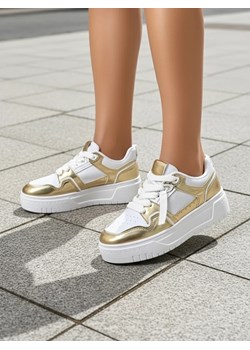 Sneakersy Damskie 'Aurelia' Złoto-Białe na Platformie 4cm - Styl i Komfort ze sklepu royalfashion.pl w kategorii Buty sportowe damskie - zdjęcie 186704252