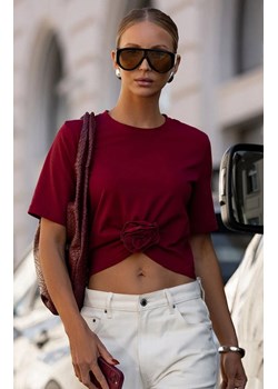 Bordowy t-shirt damski z marszczeniem i różą Elvie B56, Kolor bordowy, Rozmiar L, Ivon ze sklepu Intymna w kategorii Bluzki damskie - zdjęcie 186709614
